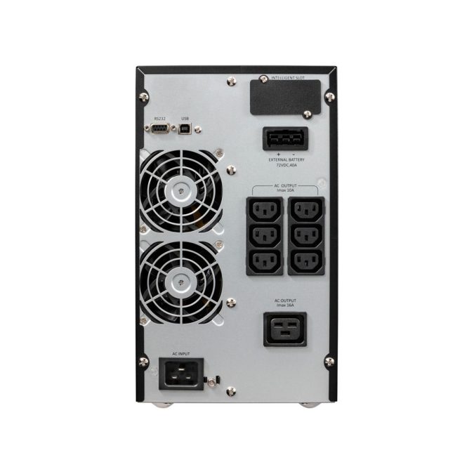 Источник бесперебойного питания, Eaton, 9E3000I, Онлайн, Напольный, Мощность 3000ВА/2400Вт, Диапазон работы AVR: 176-300В (с возможностью регулировки до 100-300В), Бат.: 12В/9 Ач*6шт., Чистая синусоида, 7 вых.: 6 IEC C13 (10А) и 1 IEC C19 (16А), Smart, USB-B, RS232, SNMP слот, LCD, ABM, Цвет Чёрный