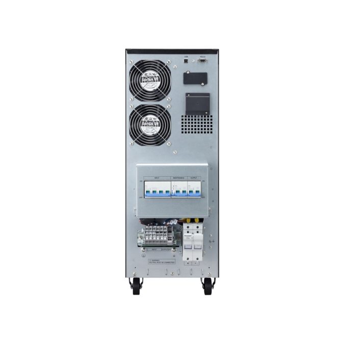 Источник бесперебойного питания, Eaton, 9E10Ki, Онлайн, Напольный, Фазы: 1:1 / 3:1, Мощность 10000ВА/8000Вт, Диапазон работы AVR: 176-276В (с возможностью регулировки до 100-276В), Бат.: 12В/9 Ач*20шт., Чистая синусоида, Клемная колодка, Smart, USB-B, RS232, SNMP слот, LCD, ABM, Цвет Чёрный