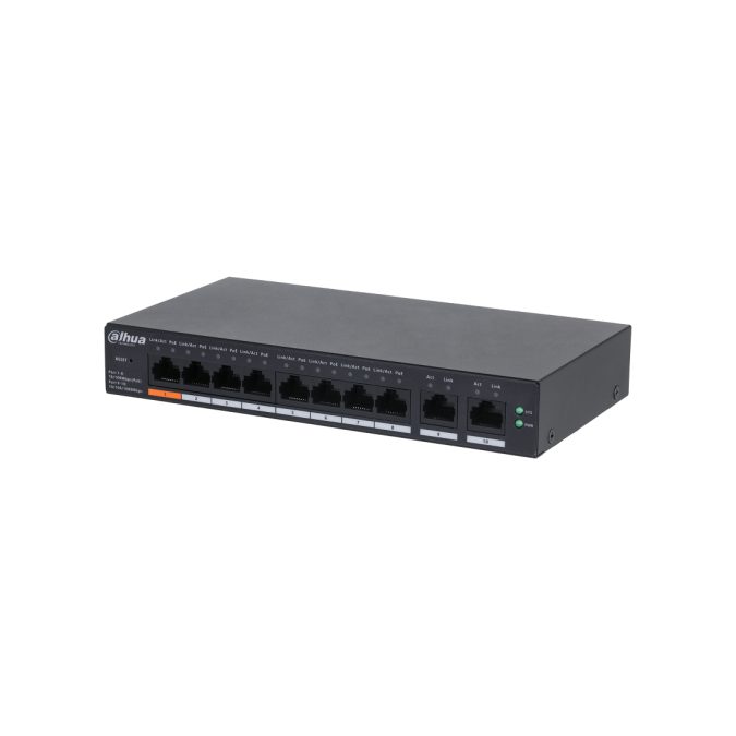 Коммутатор, Dahua, DH-CS4010-8ET-60, Управляемый, 8 портов 10/100M (PoE 802.3af/at/Hi-PoE,60W), 2 порта 10/100/1000M,