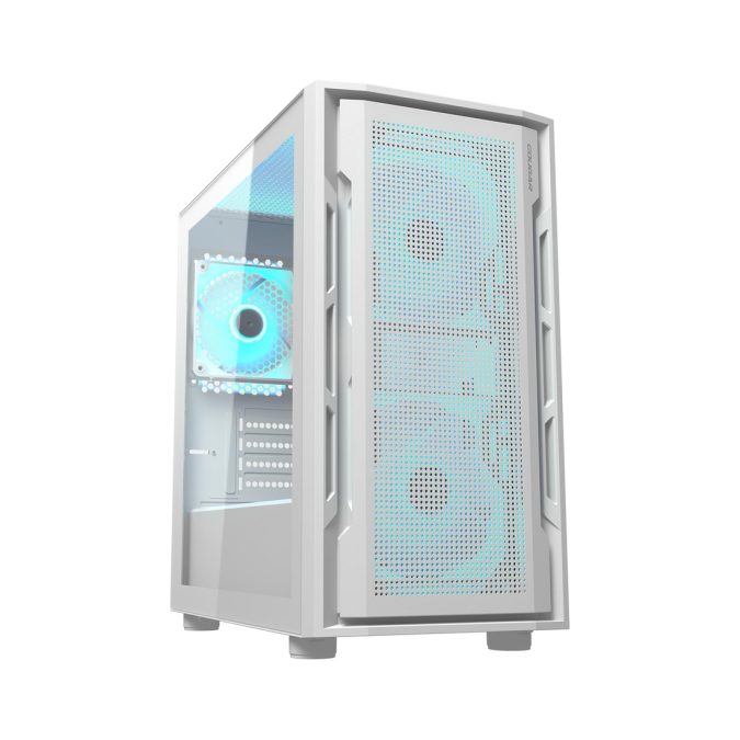 Компьютерный корпус, Cougar, Uniface Mini RGB (White) CGR-55C9W-RGB, Micro ATX/Mini ITX, USB 2*3.0/1*2.0, HD-Audio+Mic, Кулер 2*14см ARGB/1*12см ARGB, Высота процессорного кулера до 160 мм, Длина VGA до 340мм, 2*3.5"/2+2*2.5", Толщина 0,6мм, 422x210x390мм, Без Б/П, Белый