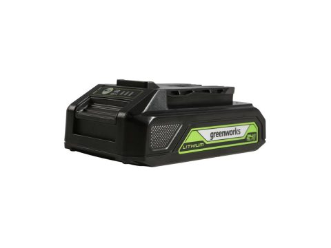 Аккумулятор с USB разъёмом, Greenworks, G24USB2(2939207RU), 24 V, 2 Ач, Напряжение 100% заряда 24 V, Ёмкость 2 Ач, Номинальная мощность 630 Вт, Энергоёмкость 43,2 Вт*ч, USB-A 5V – 1 A, Масса без упаковки 0,44 кг, Время заряда , - от ЗУ ток 2 А 60 мин, - от ЗУ ток 4 А 30 мин.,Черный/зелёный