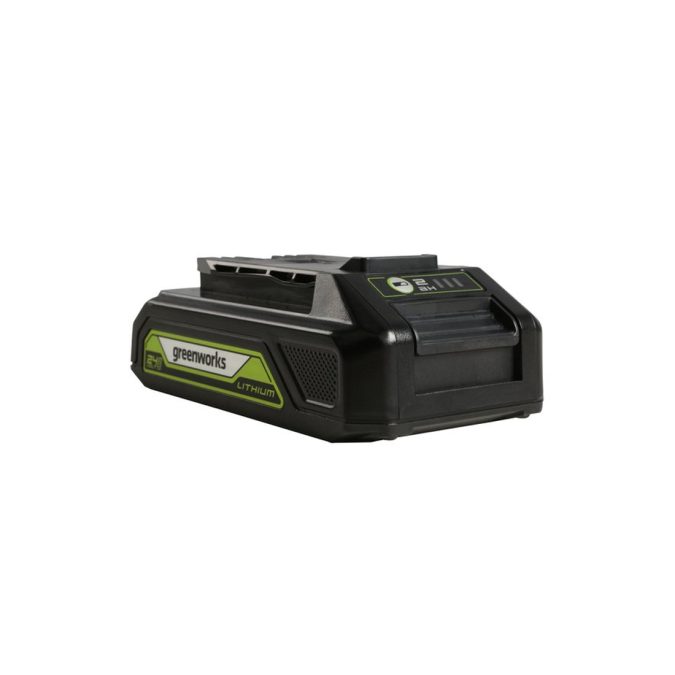Аккумулятор с USB разъёмом, Greenworks, G24USB2(2939207RU), 24 V, 2 Ач, Напряжение 100% заряда 24 V, Ёмкость 2 Ач, Номинальная мощность 630 Вт, Энергоёмкость 43,2 Вт*ч, USB-A 5V – 1 A, Масса без упаковки 0,44 кг, Время заряда , - от ЗУ ток 2 А 60 мин, - от ЗУ ток 4 А 30 мин.,Черный/зелёный