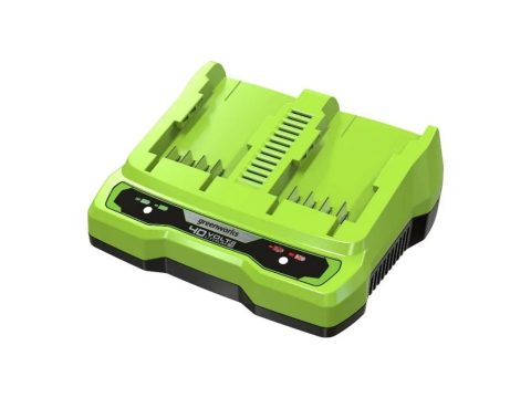 Быстрое зарядное устройство для двух аккумуляторов, Greenworks, G40UC8(2938807RU), 40V, 8.0 А, Вход 220-240 В, 50-60 Гц, Выход 40 В, 8.0 А, Масса без упаковки 1,08 кг., Черный/зелёный