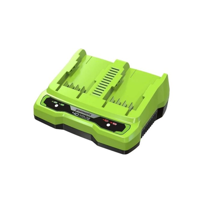 Быстрое зарядное устройство для двух аккумуляторов, Greenworks, G40UC8(2938807RU), 40V, 8.0 А, Вход 220-240 В, 50-60 Гц, Выход 40 В, 8.0 А, Масса без упаковки 1,08 кг., Черный/зелёный