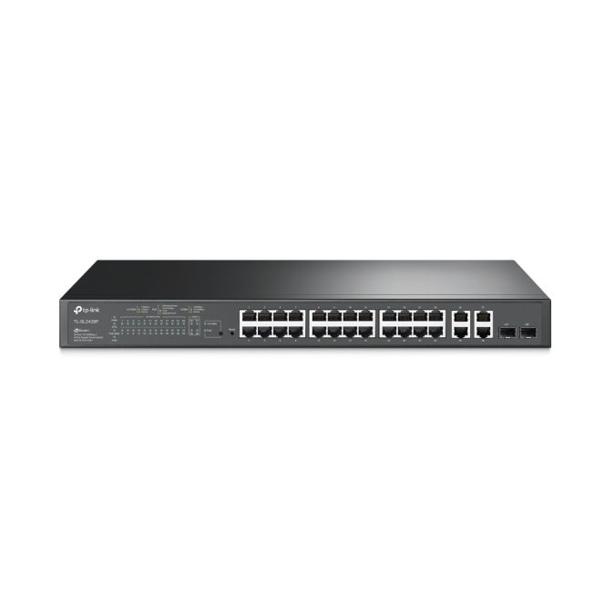 Коммутатор, TP-Link, SL2428P, JetStream 24 порта RJ45 10/100 Мбит/с с 4 гигабитными портами и 2 гигабитных комбо SFP-слота, Управляемый, РоЕ 250 Вт