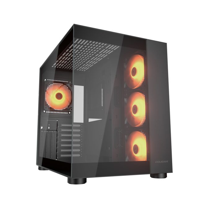 Компьютерный корпус, Cougar, FV150 RGB, ATX/Micro ATX/Mini ITX, USB 1*Type C/2*3.0, 4 Pole Headset Audio, Кулер 4*12см ARGB, Высота процессорного кулера до 180 мм, Длина VGA до 400мм, 2*3.5"/1+1*2.5", Слот 7+3, Толщина 0,6мм, 400x300x420мм, Без Б/П, Чёрный