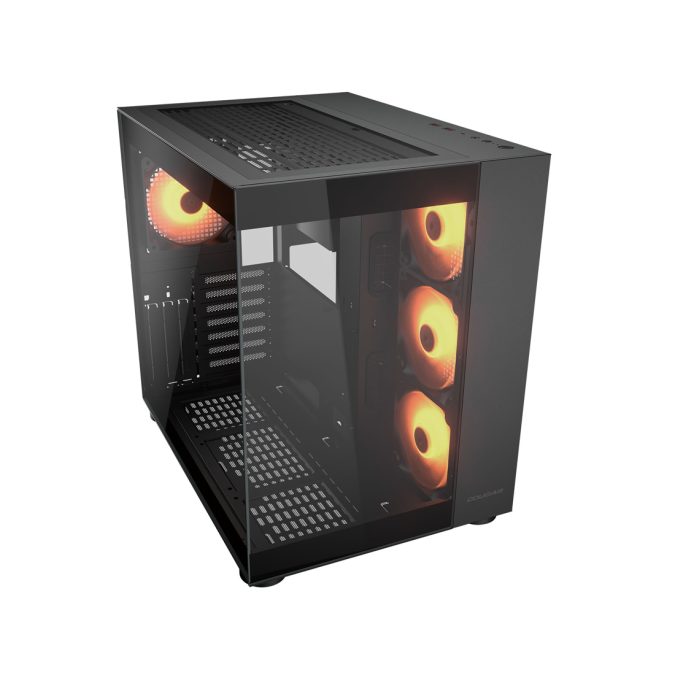 Компьютерный корпус, Cougar, FV150 RGB, ATX/Micro ATX/Mini ITX, USB 1*Type C/2*3.0, 4 Pole Headset Audio, Кулер 4*12см ARGB, Высота процессорного кулера до 180 мм, Длина VGA до 400мм, 2*3.5"/1+1*2.5", Слот 7+3, Толщина 0,6мм, 400x300x420мм, Без Б/П, Чёрный