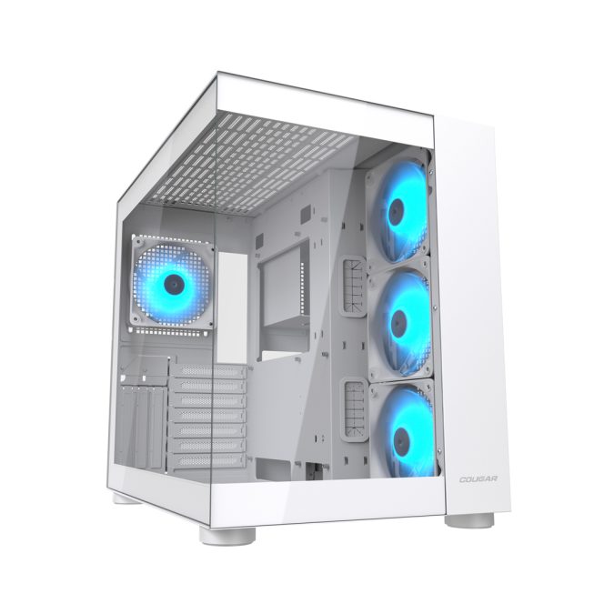 Компьютерный корпус, Cougar, FV150 RGB White, ATX/Micro ATX/Mini ITX, USB 1*Type C/2*3.0, 4 Pole Headset Audio, Кулер 4*12см ARGB, Высота процессорного кулера до 180 мм, Длина VGA до 400мм, 2*3.5"/1+1*2.5", Слот 7+3, Толщина 0,6мм, 400x300x420мм, Без Б/П, Белый