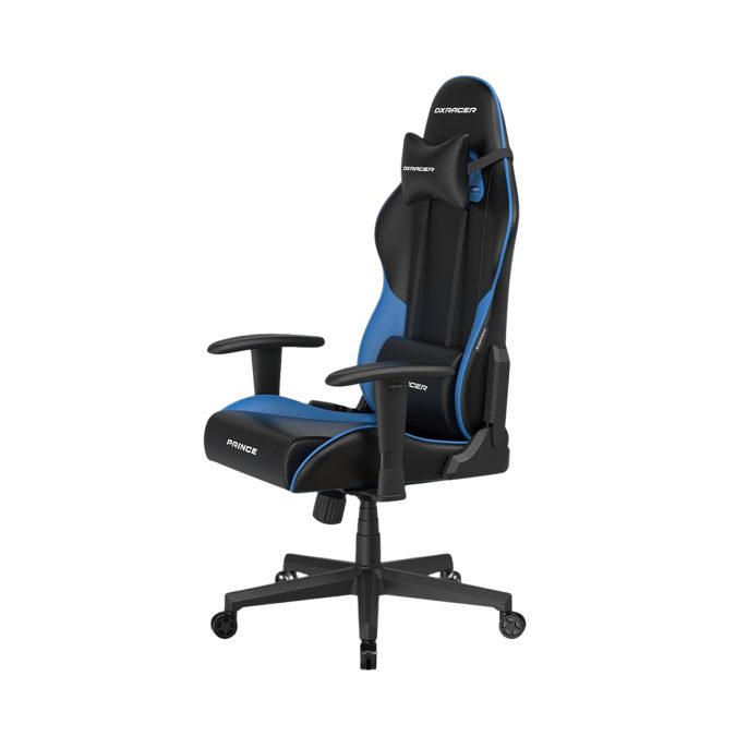 Игровое компьютерное кресло, DX Racer, GC/LPF24LTC/NB, Prince series, Рекомендуемый рост: до 180 см, Рекомендуемый вес: до 90 кг, Эко-кожа, Угол наклона до 135°, 2D подлокотники, Нейлоновая основа кресла, Механизм качания: топ-ган, Черно- синий
