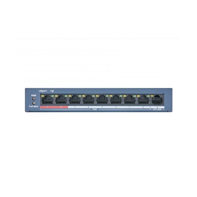Коммутатор, Hikvision, DS-3E0109P-E/M(B), Неуправляемый, 8 x 10/100 Mbps, РоЕ 802.3af/at 60W, 1 x 10/100 Mbps RJ45, Настольный, Long Range Ports 1 to 8: up to 300 m.