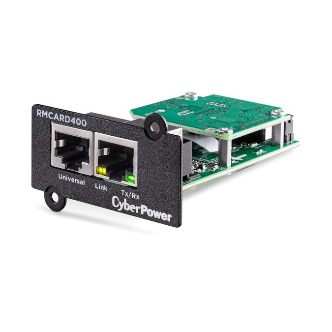 SNMP-карта, CyberPower RMCARD400, Внутренняя установка, Разъём: RJ45/RJ45/MicroSD, Протоколы: IPv4/v6, SNMPv1/v3, HTTP/HTTPs, TCP/IP, UDP, DHCP, NTP, DNS, SMTP, SSH, SSL, TLS, Telnet, FTP и Syslog, Аутентификация: RADIUS, LDAP, LDAPS, Windows AD