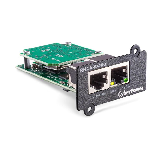 SNMP-карта, CyberPower RMCARD400, Внутренняя установка, Разъём: RJ45/RJ45/MicroSD, Протоколы: IPv4/v6, SNMPv1/v3, HTTP/HTTPs, TCP/IP, UDP, DHCP, NTP, DNS, SMTP, SSH, SSL, TLS, Telnet, FTP и Syslog, Аутентификация: RADIUS, LDAP, LDAPS, Windows AD