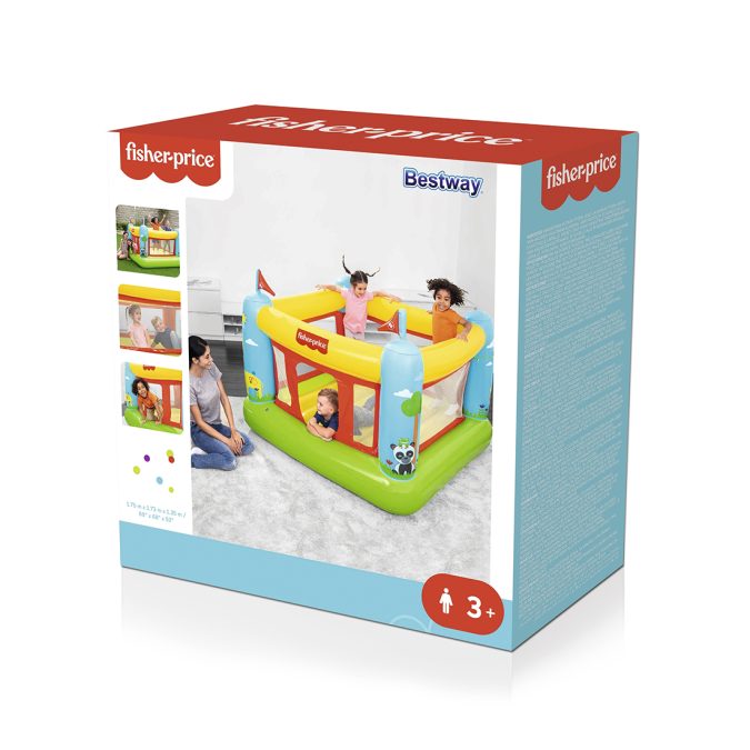 Надувной батут Bouncetastic 175 х 173 х 135 см, BESTWAY, 93553, Винил, 3+, Fisher Price, Макс.нагрузка 85 кг, Желтый, Цветная коробка