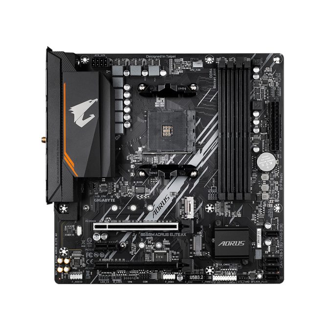 Материнская плата, Gigabyte, B550M AORUS ELITE AX (4719331855055), AM4, B550, 4xDDR4 3200/4733(OC), 4xSATA3, 2xM.2 (1*PCIe 3.0 x2 & SATA, 1*PCIe 4.0 x4/x2 & SATA), RAID, 1xHDMI, 1хDVI-D, 2xPCI-Ex16, 1xPCI-Ex1, WiFi, mATX
