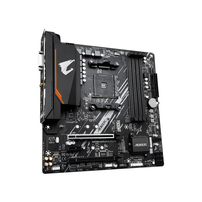 Материнская плата, Gigabyte, B550M AORUS ELITE AX (4719331855055), AM4, B550, 4xDDR4 3200/4733(OC), 4xSATA3, 2xM.2 (1*PCIe 3.0 x2 & SATA, 1*PCIe 4.0 x4/x2 & SATA), RAID, 1xHDMI, 1хDVI-D, 2xPCI-Ex16, 1xPCI-Ex1, WiFi, mATX