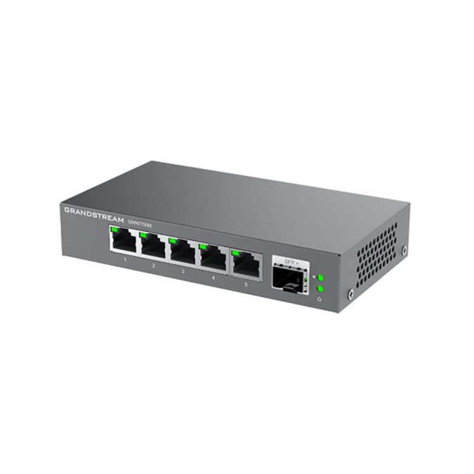 Коммутатор, Grandstream, GWN7700MP, неуправляемый, 5x2.5G RJ45, 4xPoE/PoE+, 1xSFP+, PoE-бюджет 60 Вт, коммутационная способность 45 Гбит/с, настольный/настенный