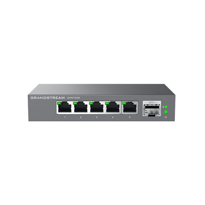 Коммутатор, Grandstream, GWN7700MP, неуправляемый, 5x2.5G RJ45, 4xPoE/PoE+, 1xSFP+, PoE-бюджет 60 Вт, коммутационная способность 45 Гбит/с, настольный/настенный
