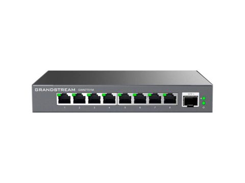 Коммутатор, Grandstream, GWN7701M, Неуправляемый мультигигабитный, 8 портов RJ-45 100/1000/2500 Мбит/с, 1 порт SFP+, настольный/настенный, корпус металлический