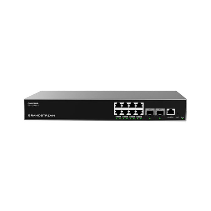 Коммутатор, Grandstream, GWN7811, Управляемый L3, 8 портов RJ-45 10/100/1000 Мбит/с, 2 порта SFP+, без вентилятора, Настольный/в стойку
