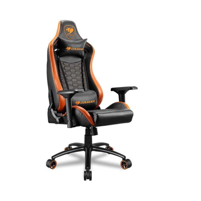Игровое компьютерное кресло, Cougar, OUTRIDER S, Искусственная кожа PU AIR, (Ш)53*(Г)57*(В)119 (127) см, Чёрно оранжевый