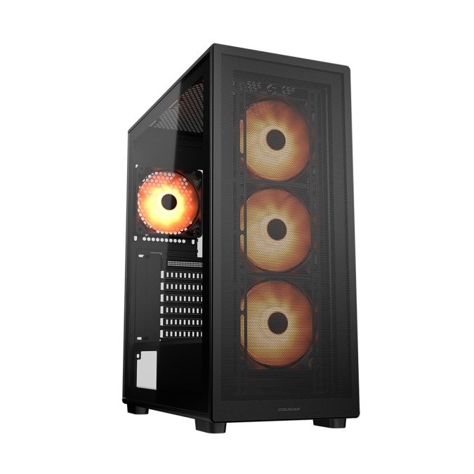 Компьютерный корпус, Cougar, MX220 RGB, ATX/Micro ATX/Mini ITX, USB 1*Type C/2*3.0, 4 Pole Headset Audio Jack, RGB Button, Кулер 4*12см ARGB, Высота процессорного кулера до 160 мм, Длина VGA до 340мм, 2*3.5"/2+2*2.5", Толщина 0,6мм, 485x205x393мм, Без Б/П, Чёрный
