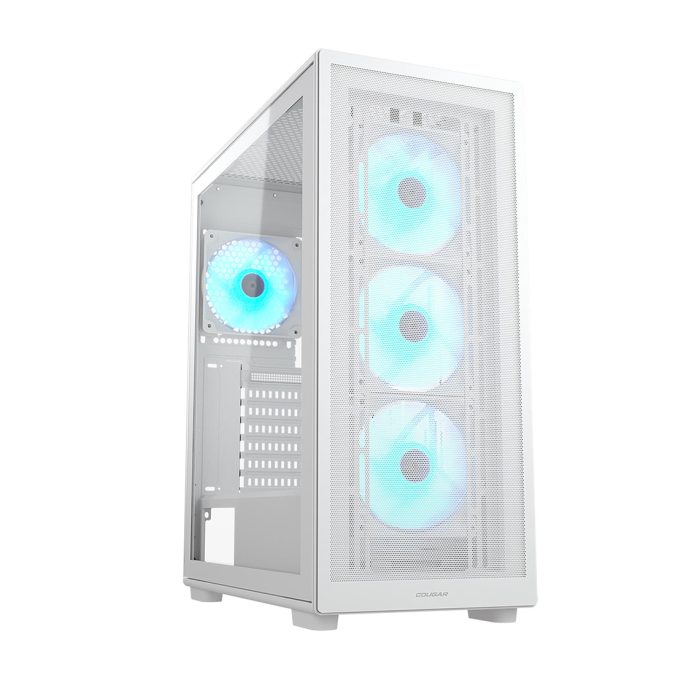 Компьютерный корпус, Cougar, MX220 RGB (White), ATX/Micro ATX/Mini ITX, USB 1*Type C/2*3.0, 4 Pole Headset Audio Jack, RGB Button, Кулер 4*12см ARGB, Высота процессорного кулера до 160 мм, Длина VGA до 340мм, 2*3.5"/2+2*2.5", Толщина 0,6мм, 485x205x393мм, Без Б/П, Белый