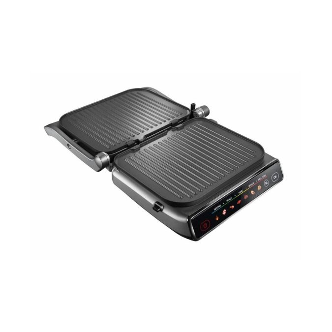Гриль, Redmond, SteakMaster GM300, 7 программ, Температура нагрева 230 °C, Открытие на 180°, Антипригарное покрытие, Размер рабочей поверхности 31.3 х 24.4 см, Сенсорное управление, Съемные пластины, Таймер, Серый/металл
