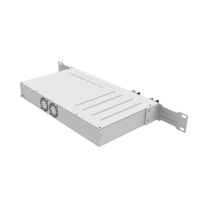 Коммутатор, MikroTik, CRS504-4XQ-IN, Cloud Router Switch, 1 порт 10/100 Ethernet, 4 порта 100G QSFP28, 2 блока питания AC, DC входы -3 (2-pin terminal, DC jack, PoE-IN). RouterOS, -40°C to 70°C