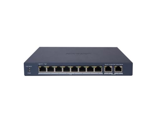 Коммутатор, Hikvision, DS-3E1310P-EI/M, Управляемый L2, 8 x 10/100 Mbps , РоЕ 802.3af/at 60W, 2 x Gigabit RJ45, Настольный, Long Range Ports 1 to 8: up to 300 m.