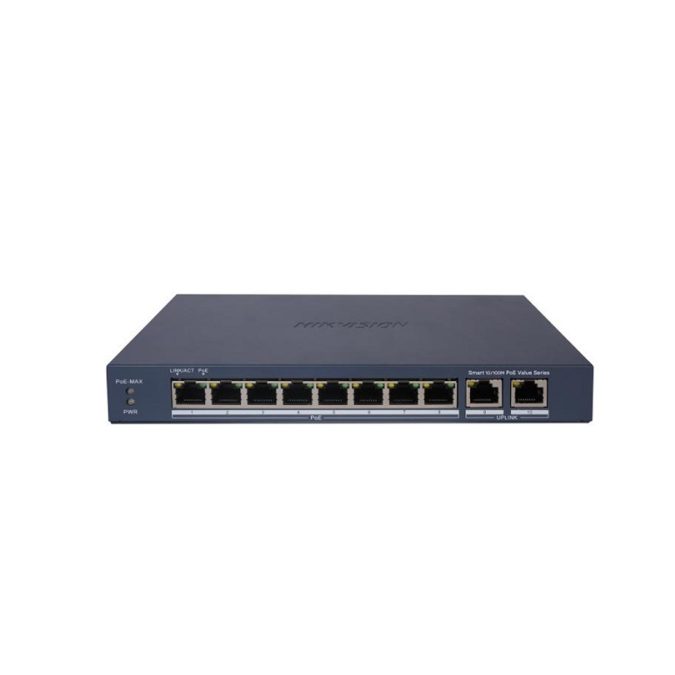 Коммутатор, Hikvision, DS-3E1310P-EI/M, Управляемый L2, 8 x 10/100 Mbps , РоЕ 802.3af/at 60W, 2 x Gigabit RJ45, Настольный, Long Range Ports 1 to 8: up to 300 m.