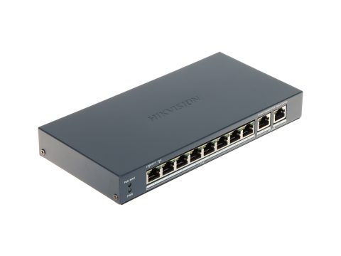 Коммутатор, Hikvision, DS-3E1510P-EI/M, Управляемый L2, 8 x Gigabit RJ45, РоЕ 802.3af/at 60W, 2 x Gigabit RJ45, Настольный, Металл