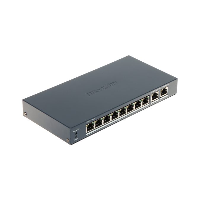 Коммутатор, Hikvision, DS-3E1510P-EI/M, Управляемый L2, 8 x Gigabit RJ45, РоЕ 802.3af/at 60W, 2 x Gigabit RJ45, Настольный, Металл