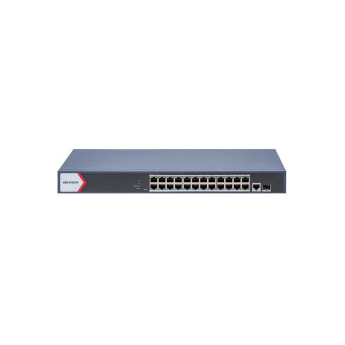 Коммутатор, Hikvision, DS-3E1526P-EI/M, Управляемый L2, 24 x Gigabit RJ45, РоЕ 802.3af/at 230W, 1 x Gigabit RJ45, 1 x SFP combo, Стоечный, Long Range Ports 1 to 24: up to 300 m.
