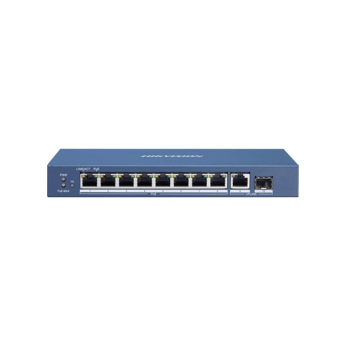 Коммутатор, Hikvision, DS-3E0510P-E/M, Неуправляемый, 8 x Gigabit RJ45, РоЕ 802.3af/at 58W, 1 x Gigabit RJ45, 1 x SFP combo, Настольный, Switching Capacity 20 Gbps