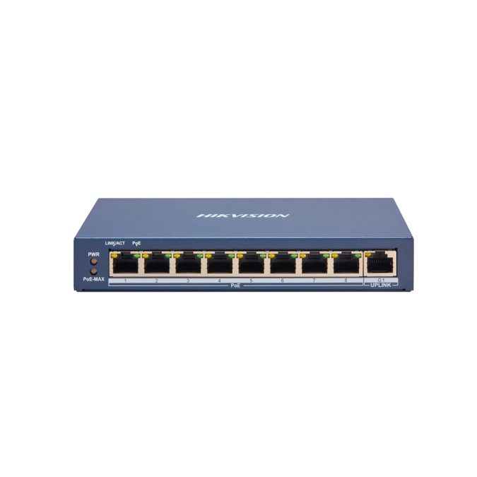 Коммутатор, Hikvision, DS-3E1309P-EI (B), Управляемый L2, 8 x 10/100 Mbps, 1  Gigabit RJ45 port, РоЕ 802.3af/at 110W, Настольный, Long Range Ports 1 to 8: up to 300 m.