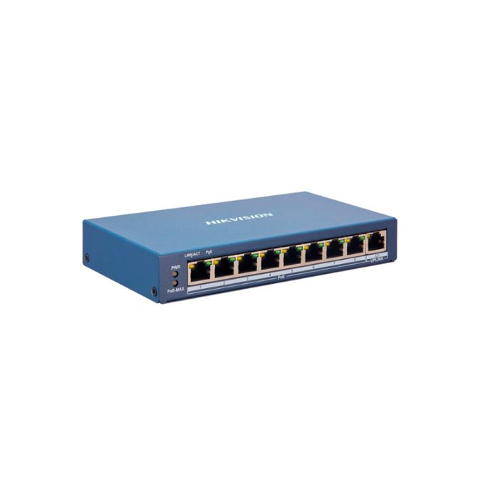 Коммутатор, Hikvision, DS-3E1309P-EI (B), Управляемый L2, 8 x 10/100 Mbps, 1  Gigabit RJ45 port, РоЕ 802.3af/at 110W, Настольный, Long Range Ports 1 to 8: up to 300 m.