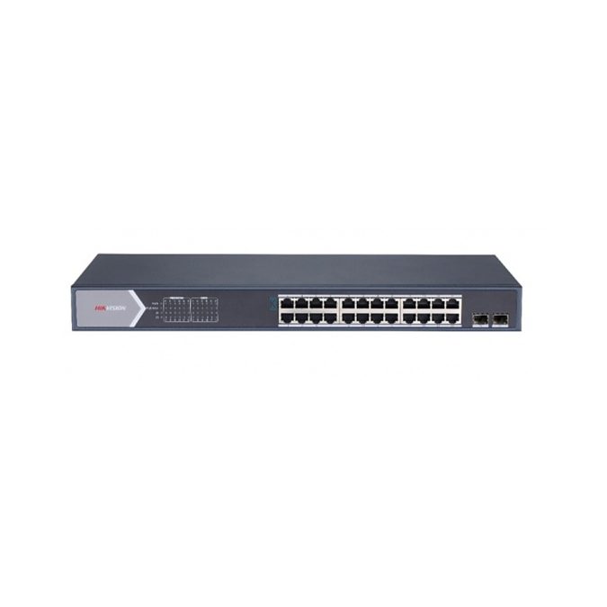 Коммутатор, Hikvision, DS-3E1526P-SI, Управляемый L2, 24 x Gigabit RJ45, РоЕ 802.3af/at 370W, 2 x SFP, Стоечный, Long Range Ports 1 to 24: up to 300 m.