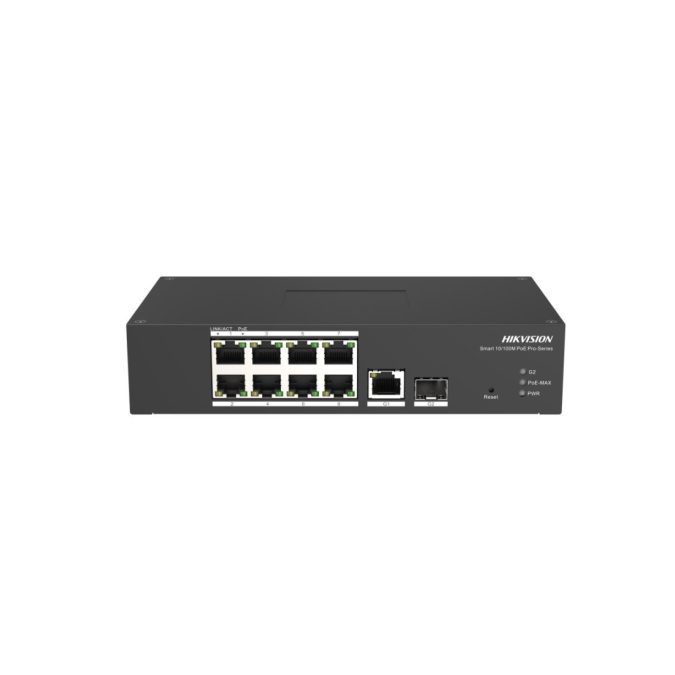 Коммутатор, Hikvision, DS-3T1310P-SI/HS, Управляемый L2, 8 x 10/100 Mbps, РоЕ 802.3af/at 110W, 1 x Gigabit RJ45, 1 x SFP, Настольный, Long Range Ports 1 to 8: up to 300 m.