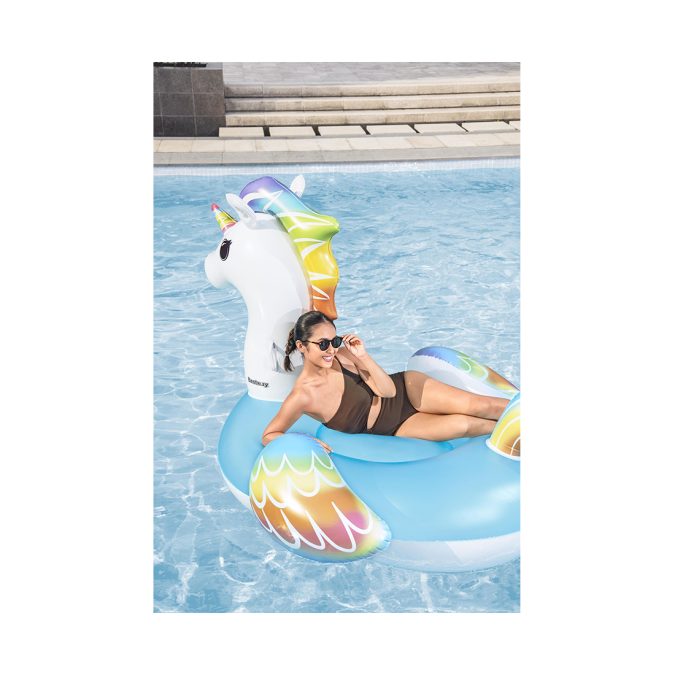 Надувная игрушка для катания верхом Единорог (Supersized Unicorn) 224 х 164 см, BESTWAY, 41113, Винил, Голубой, С ручками, Цветная коробка