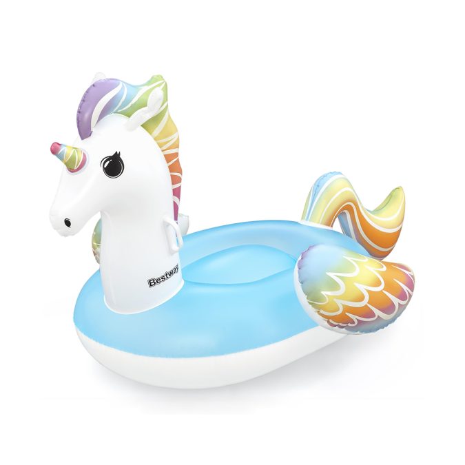 Надувная игрушка для катания верхом Единорог (Fantasy Unicorn) 155 х 119 см, BESTWAY, 41114, Винил, Голубой, С ручками, Цветная коробка