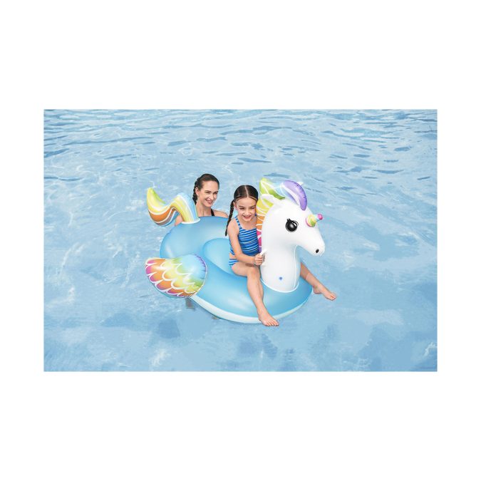 Надувная игрушка для катания верхом Единорог (Fantasy Unicorn) 155 х 119 см, BESTWAY, 41114, Винил, Голубой, С ручками, Цветная коробка