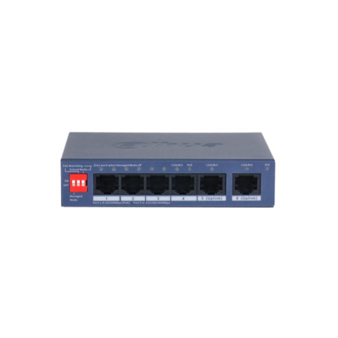 Коммутатор, Dahua, DH-CS4006-4ET2GT-36, Управляемый, 4 порта 10/100M (PoE 802.3af/at,36W), 2 порта 10/100/1000M