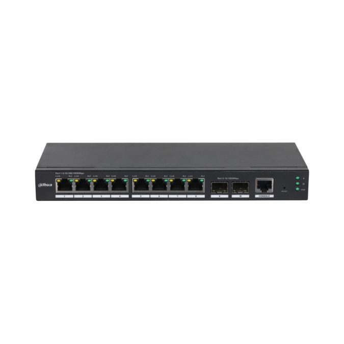 Коммутатор, Dahua, DH-SG4010-2F, WEB управляемый L2, 8 портов 10/100/1000Base-T, 2 порта SFP, –10 °C to +55 °C
