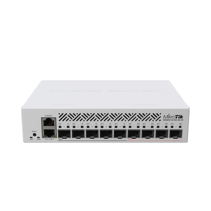 Коммутатор, MikroTik, CRS310-1G-5S-4S+IN, Cloud Router Switch, 4 x 10G SFP+ ports, 5 x 1G SFP ports, 1 x Gigabit Ethernet port (PoE-In 802.3af/at), RouterOS/ SwitchOS, -40°C to 70°C