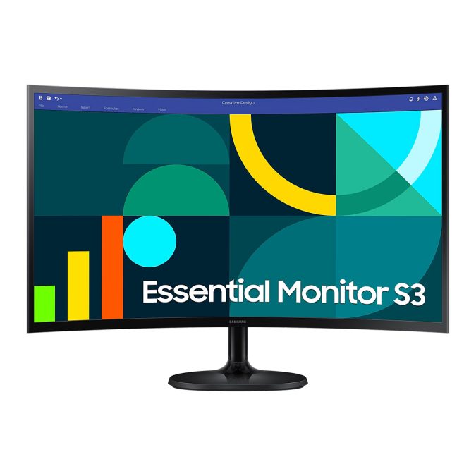 Монитор, Samsung, LS27D364GAIXCI, Essential S3 FHD, 27", Изогнутый, 1920x1080, VA, 100 Гц, 16:9, 250 кд/м2, 3000:1, 4 мс, 178/178, 16.7 млн., VGA*1, HDMI*1, Аудиопорт*1, VESA 75*75 мм, кабель HDMI в комплекте, Чёрный