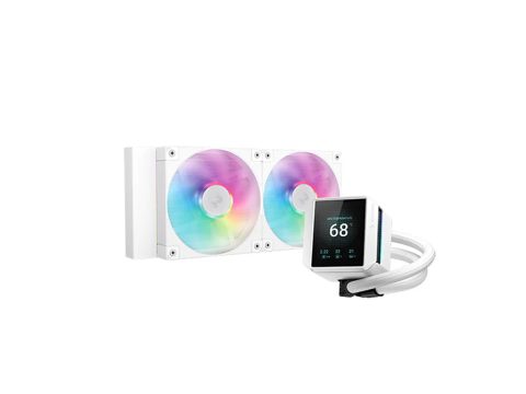 Кулер с водяным охлаждением, Deepcool, MYSTIQUE 240 WH ARGB R-LX240-WHDSNMCP-G-1, Intel 1700/1200/115х и AMD AM5/AM4/, TDP 280W, 2*120мм FD12 ARGB PWM, 600-2400 RPM±10%, 72,04CFM, 38,71 dB(A), Белый