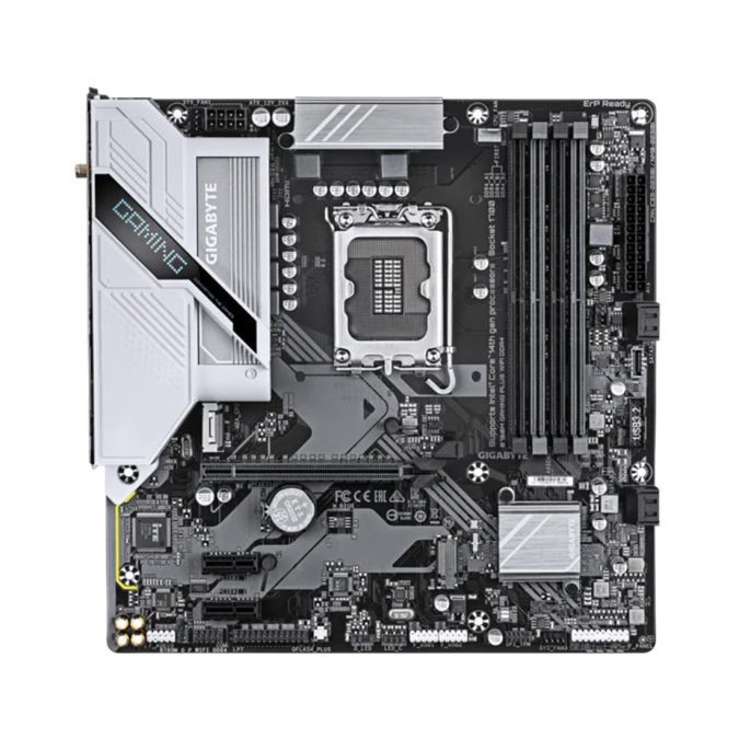 Материнская плата, Gigabyte B760M GAMING PLUS WIFI DDR4 (4719331862855), LGA1700, iB760, 4xDDR4 2133/2400/2666/2933/3200/5333(OC), 4xSATA3, 2xM.2 (PCI-E 4.0x4/x2), Raid, 1хDP, 1xHDMI, 1xPCI-Ex16, 2xPCI-Ex1, WiFi, mATX