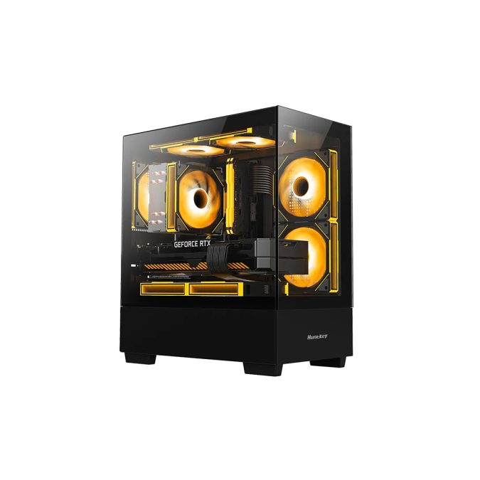 Компьютерный корпус, Huntkey, G35, Micro ATX/Mini-ITX, USB 1*3.0/2*2.0, HD-Audio+Mic, Кулер 3*12см RGB, Высота процессорного кулера до 160 мм, Длина VGA до 340мм, 1*3.5"/1*2.5", Слот 7, Толщина 0,5мм, 365x198x408мм, Без Б/П, Чёрный