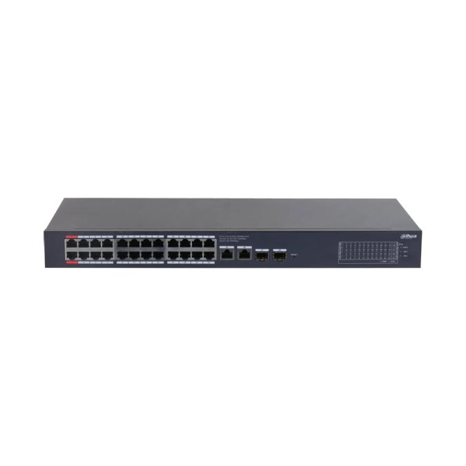 Коммутатор, Dahua, DH-CS4228-24GT-375, Управляемый L2, 24  RJ-45 10/100/1000 Мбит/с (PoE). Порт 25-26: 2  RJ-45 10/100/1000 Мбит/с (восходящий канал). Порт 27-28: 2  SFP 1000 Мбит/с (восходящий канал)