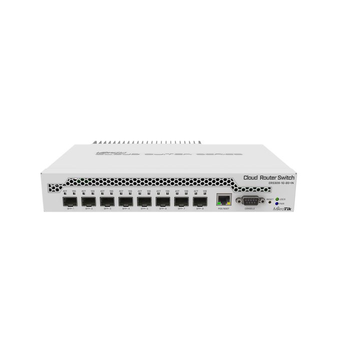 Коммутатор, MikroTik, CRS309-1G-8S+IN, Cloud Router Switch, 8 портов SFP+, 1 порт 10/100/1000М,Passive PoE in, RouterOS/SwitchOS, -40°C to 60°C
